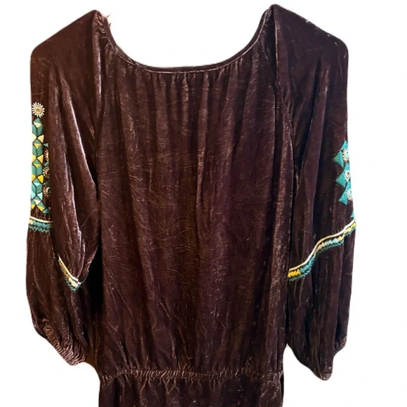 Double D Ranch Brown Velvet Blouse with Turquoise Embroidery - Picture 2 of 8
